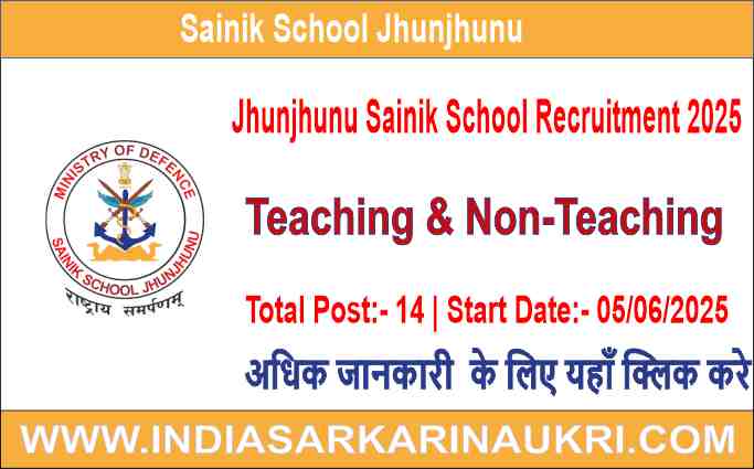 Jhunjhunu Sainik School Recruitment 2025 Apply for 14 Teaching & Non-Teaching Posts